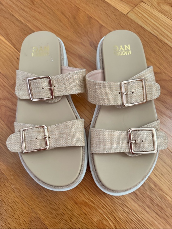 Steve Madden Shoes - Madden NYC Natural Textured Double-Buckle Slide Sandals